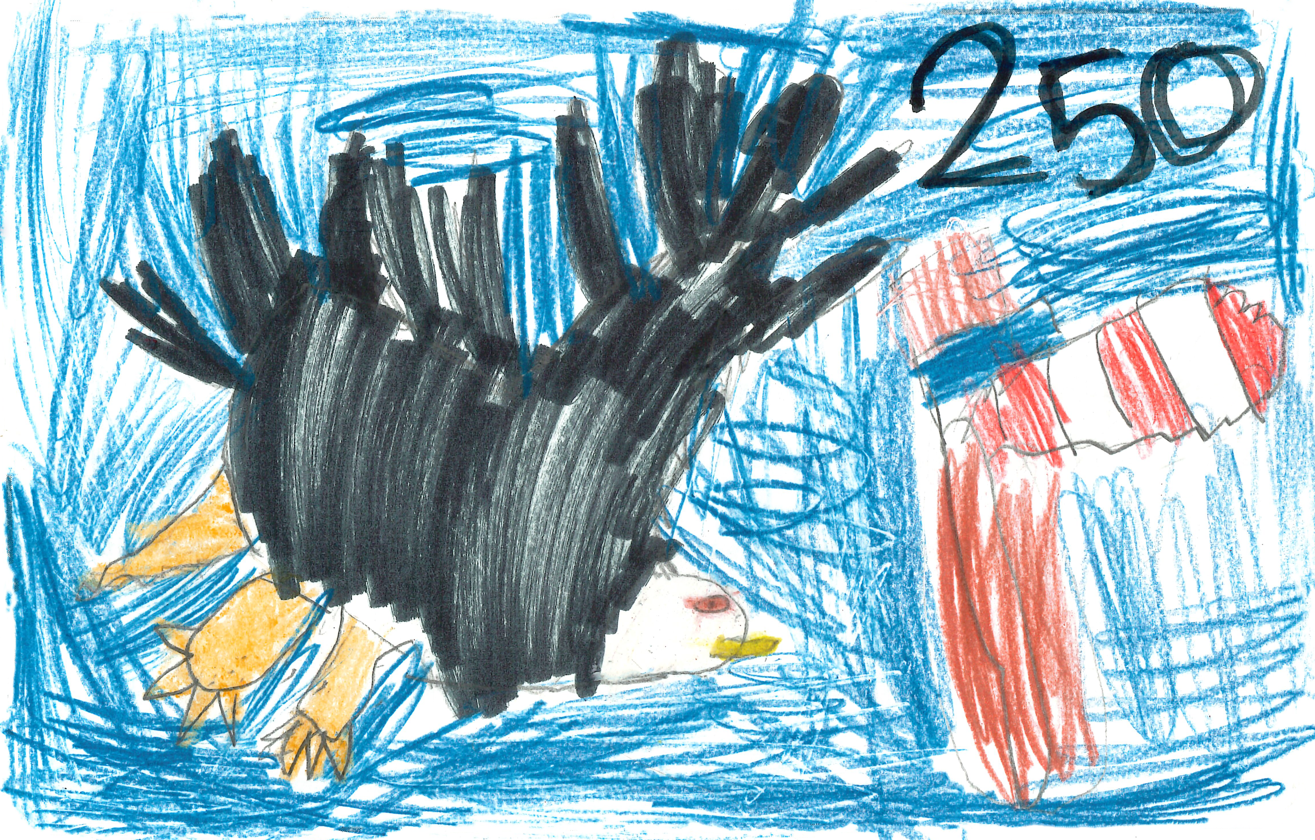 Hand Drawn Bald Eagle with an America Flag and 250 above it.
